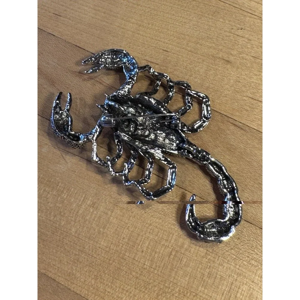 Large Rhinestone Scorpion Brooch Pink Purple Crystal Pave Gunmetal Statement Pin